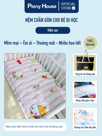 Nệm cho bé đi học mầm non tiểu học, vải Tencel mềm mịn, chống thấm họa tiết kitty sọc